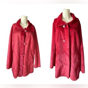 Adelaqueen Lush Reversible Faux Suede Coat Floral Print, women’s size XXXL Red